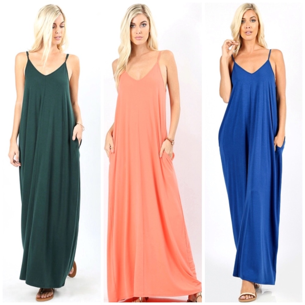 LAST Coral Pocket V-Neck Tank Maxi Dress - Picture 2 of 4